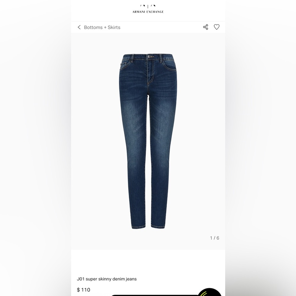 24 r super skinny mid rise armani exchange jeans